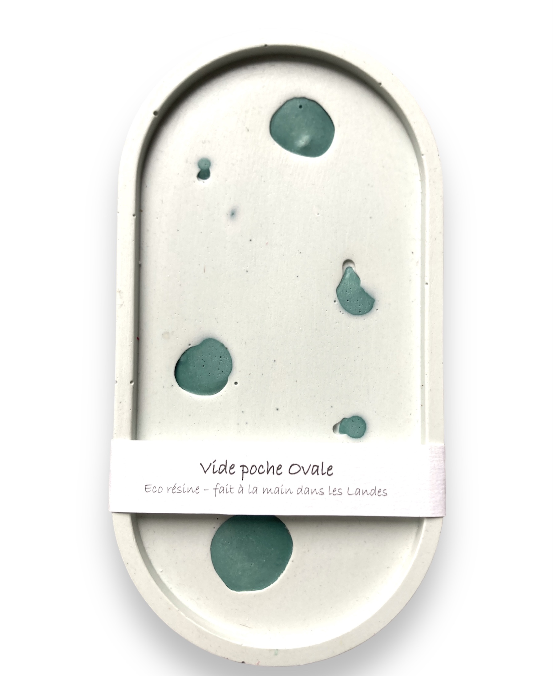 vide poche jesmonite bleu jean artisanal beige vert jade inclusions