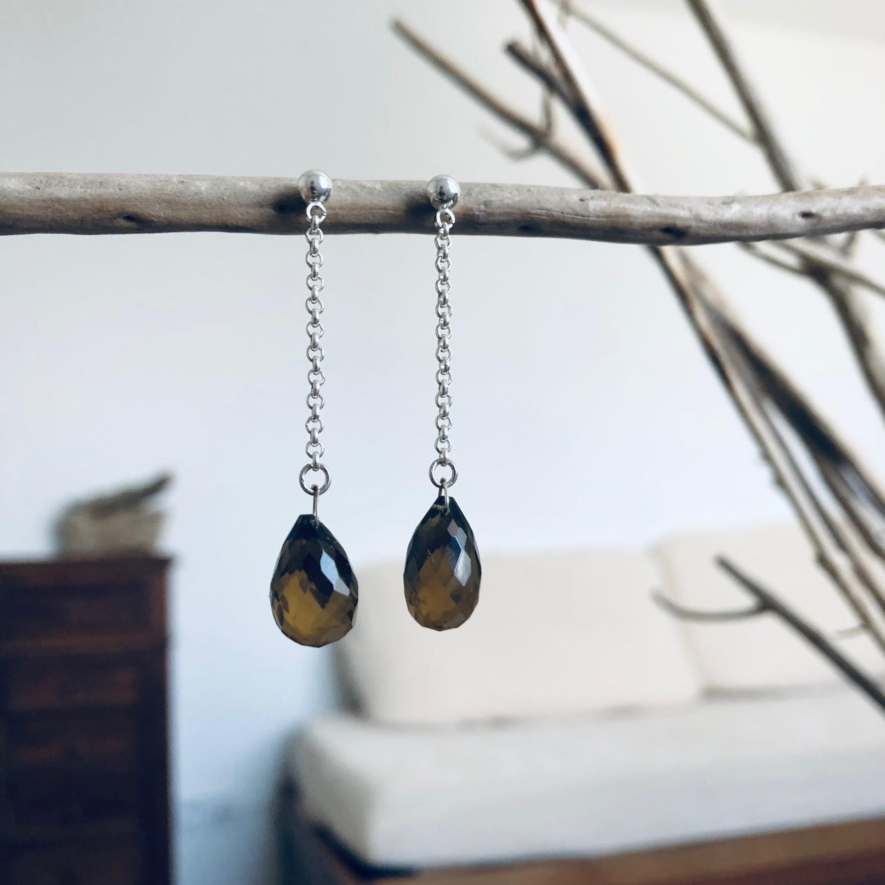 boucles oreilles argent pierre quartz fumé artisanal france facette3