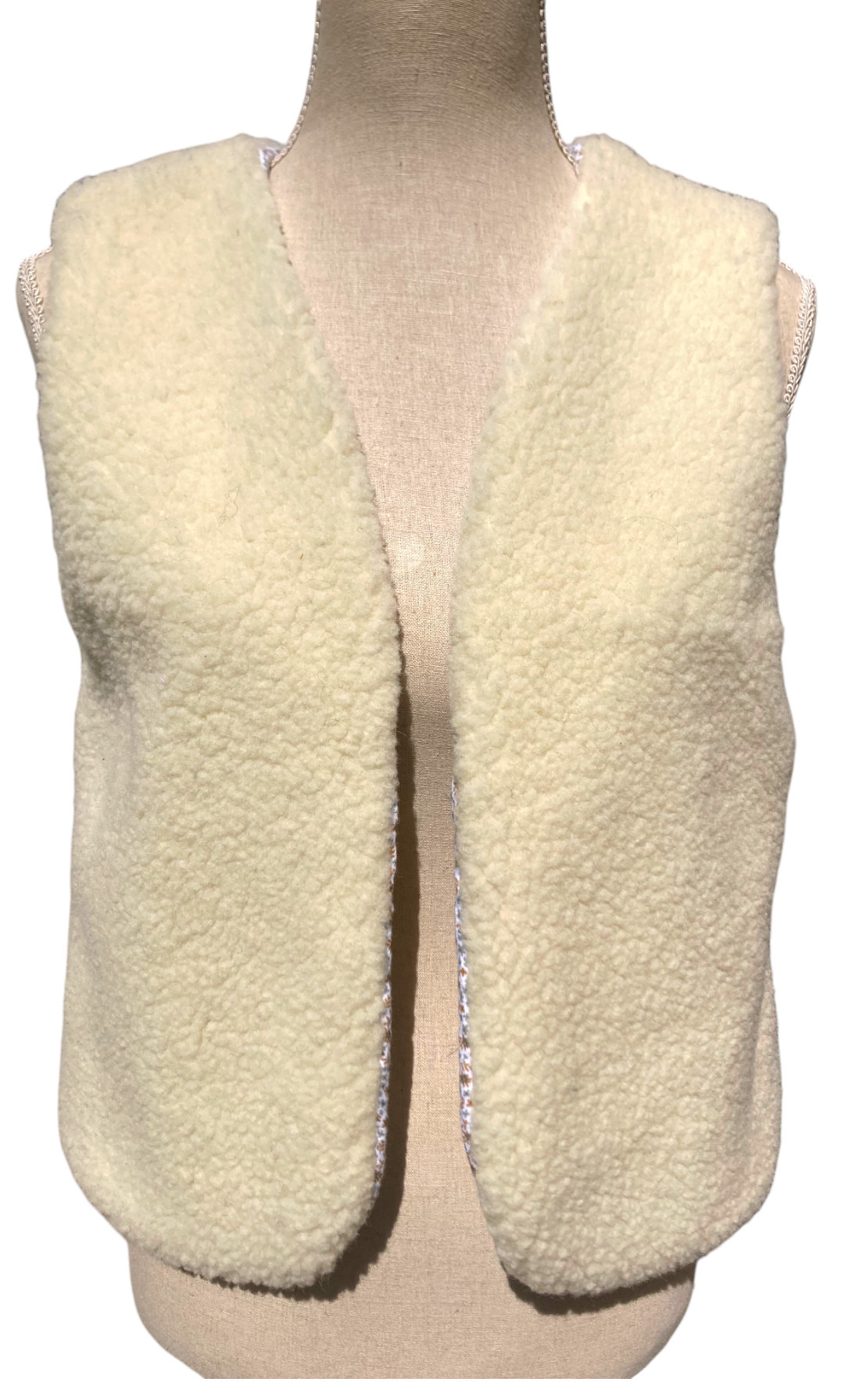 gilet mouton ecru pyrénées artisanal france gaze fleurie