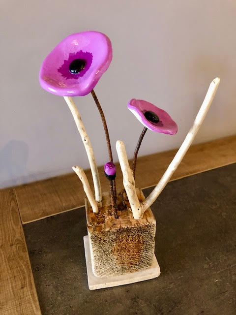 bouquet anemone violet bois flotté artisanal