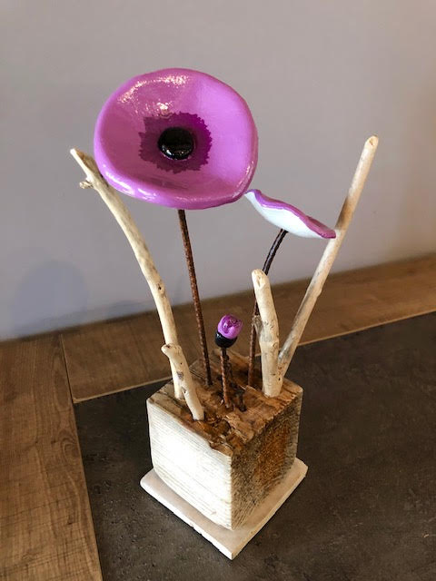 bouquet anemone violet bois flotté artisanal2