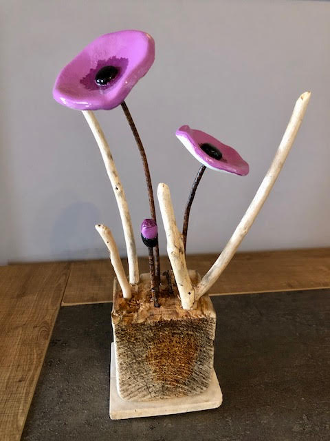 bouquet anemone violet bois flotté artisanal4