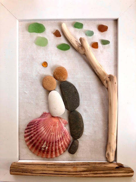 cadre amoureux coquillages galets artisanal verre