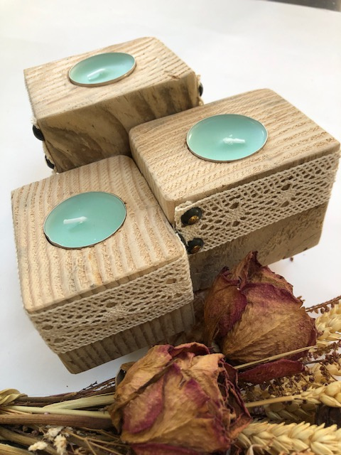 bougeoir trio cubes palette dentelle beige