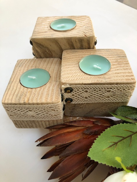 bougeoir trio cubes palette dentelle bois