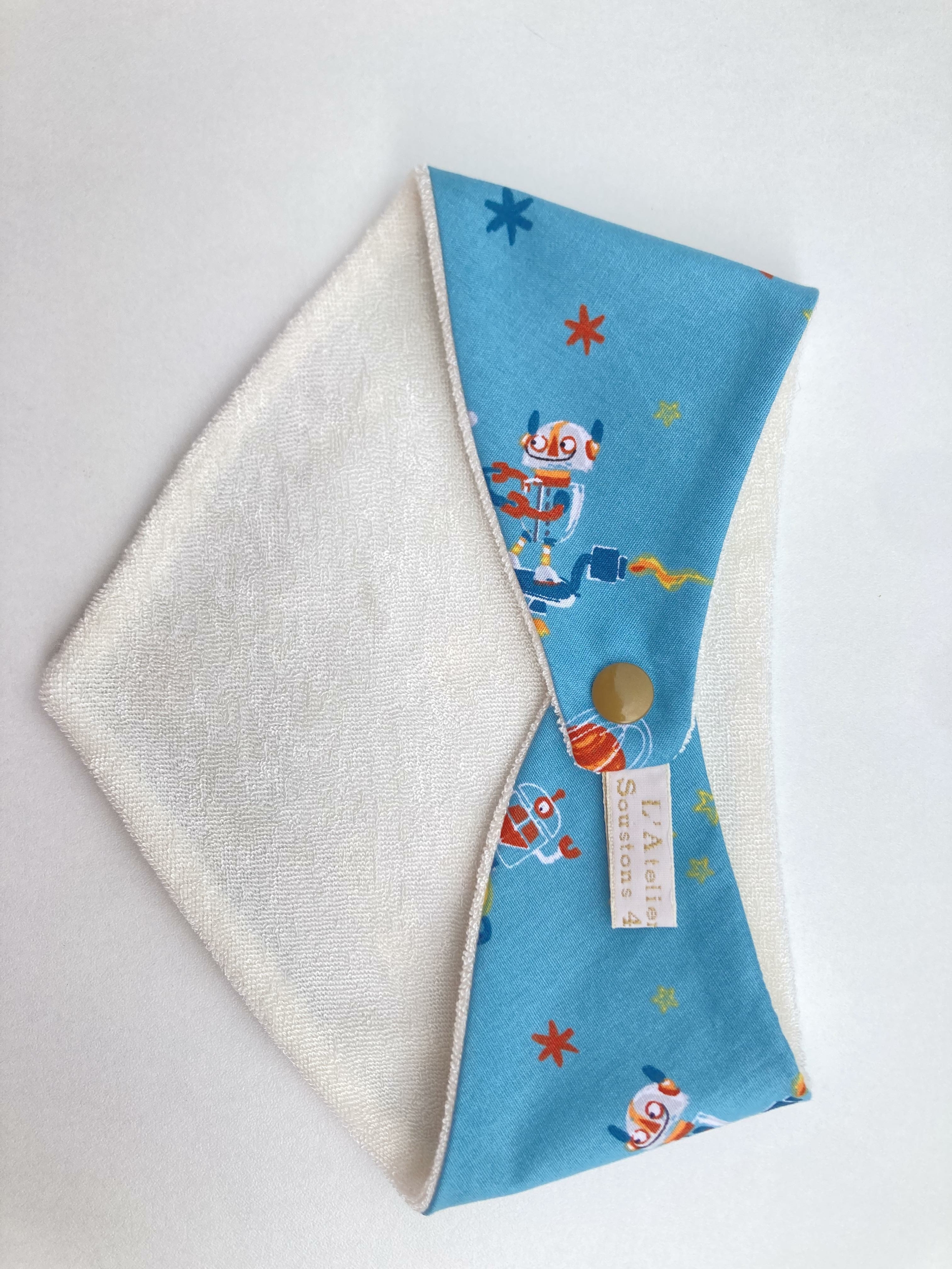 bavoir bandana eponge bambou robot turquoise