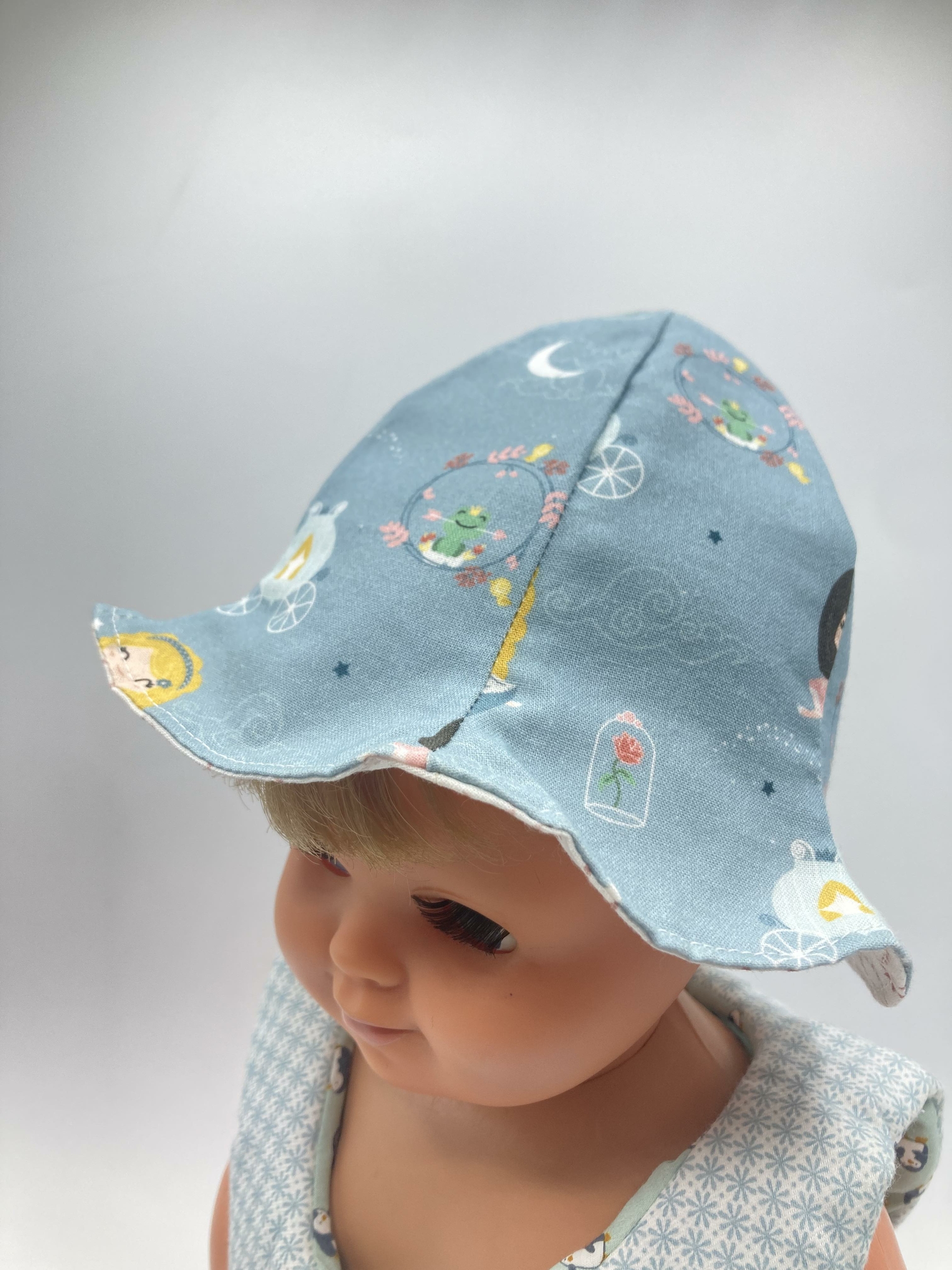 bob chapeau bébé coton été artisanal soleil fée bleu gris reversible