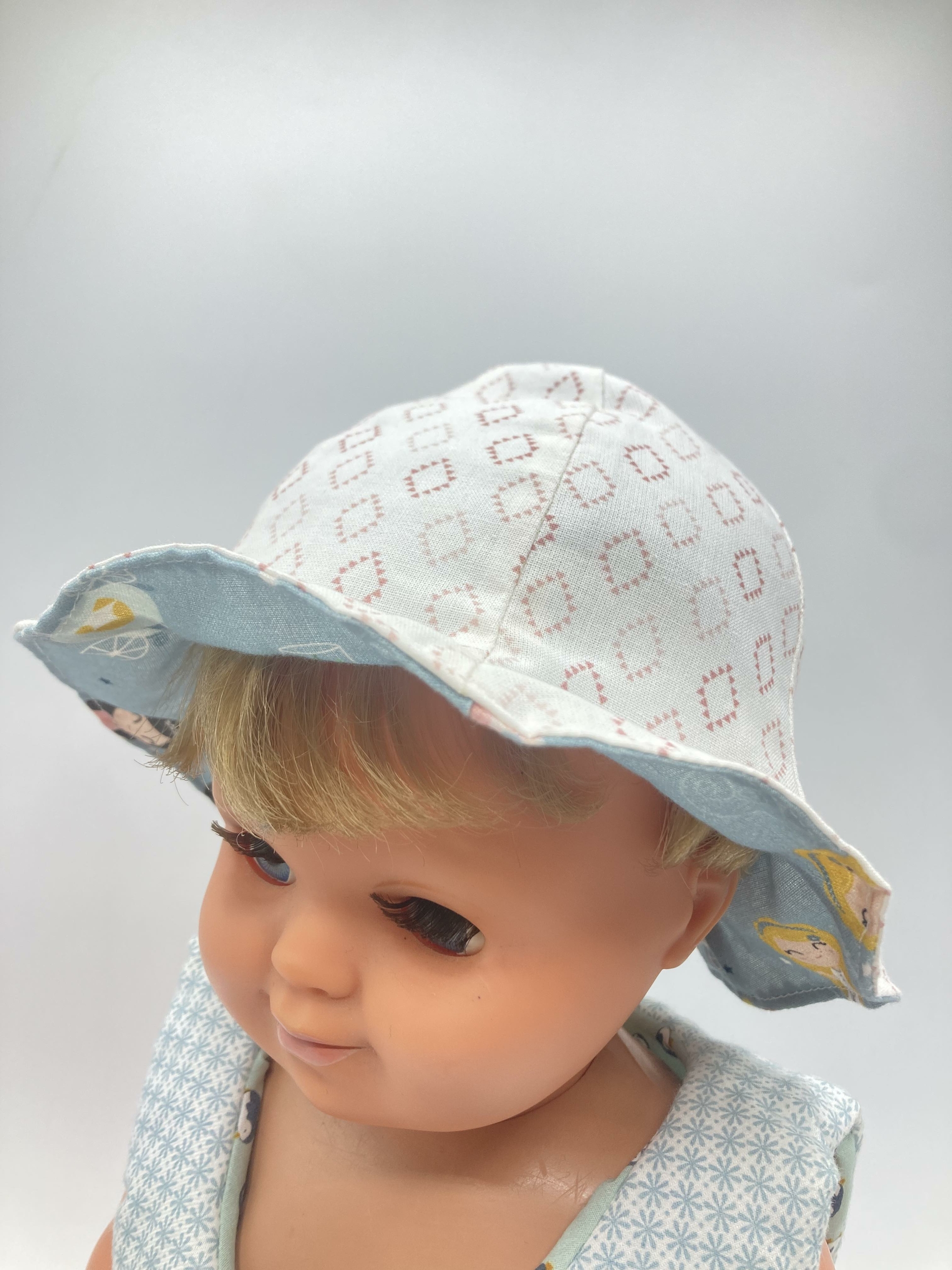 bob chapeau bébé coton été artisanal losange rose