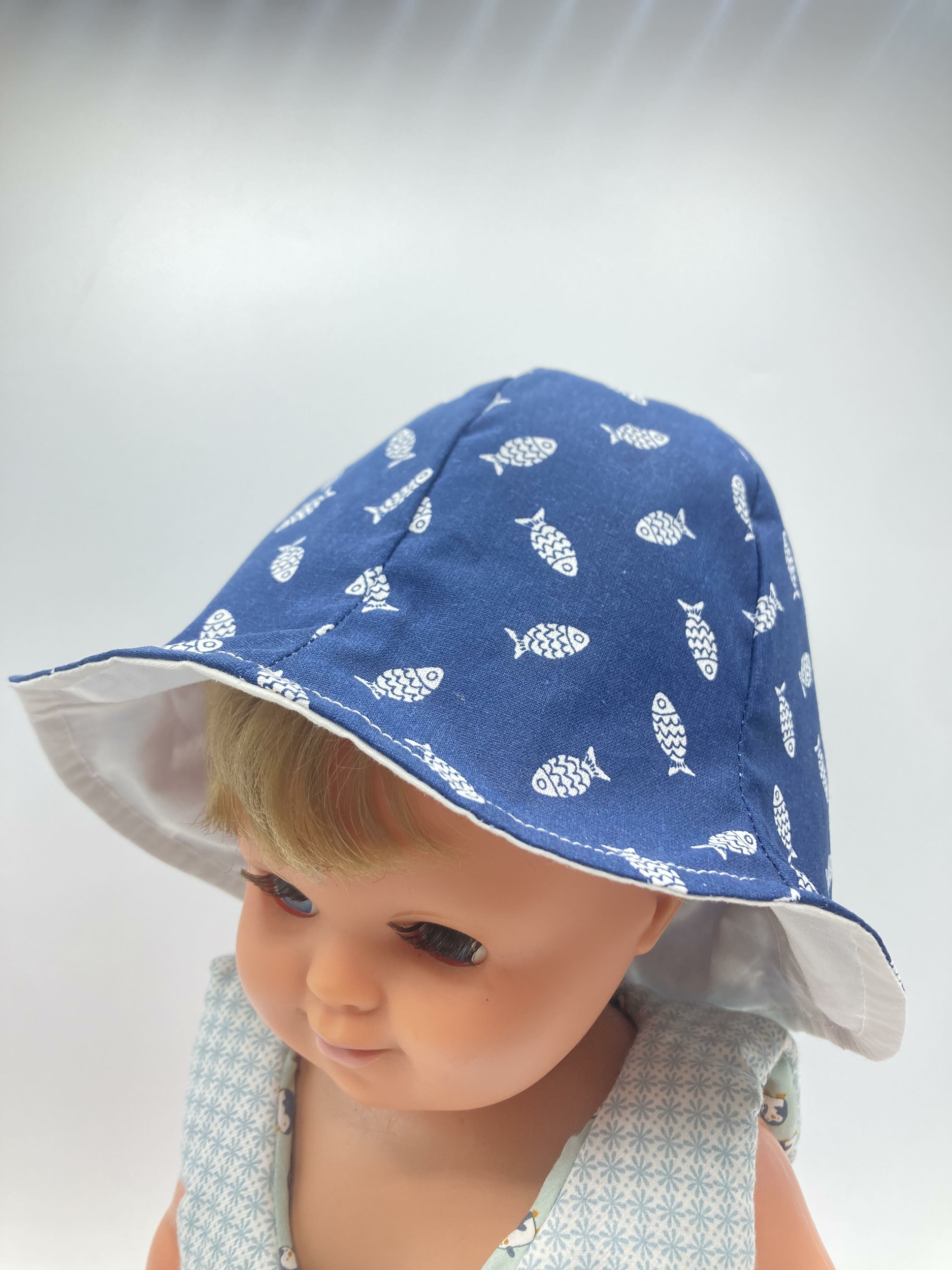 bob chapeau bébé coton été artisanal france poisson marine blanc