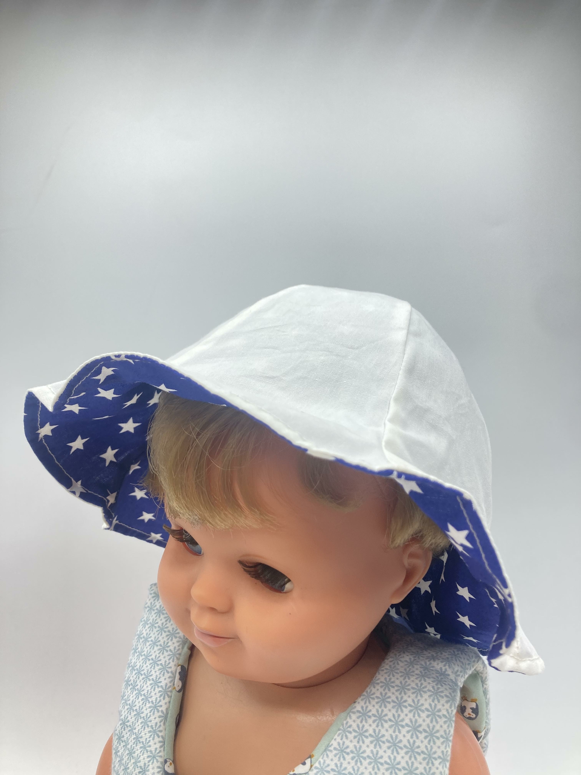 bob chapeau bébé coton été artisanal blanc etoiles