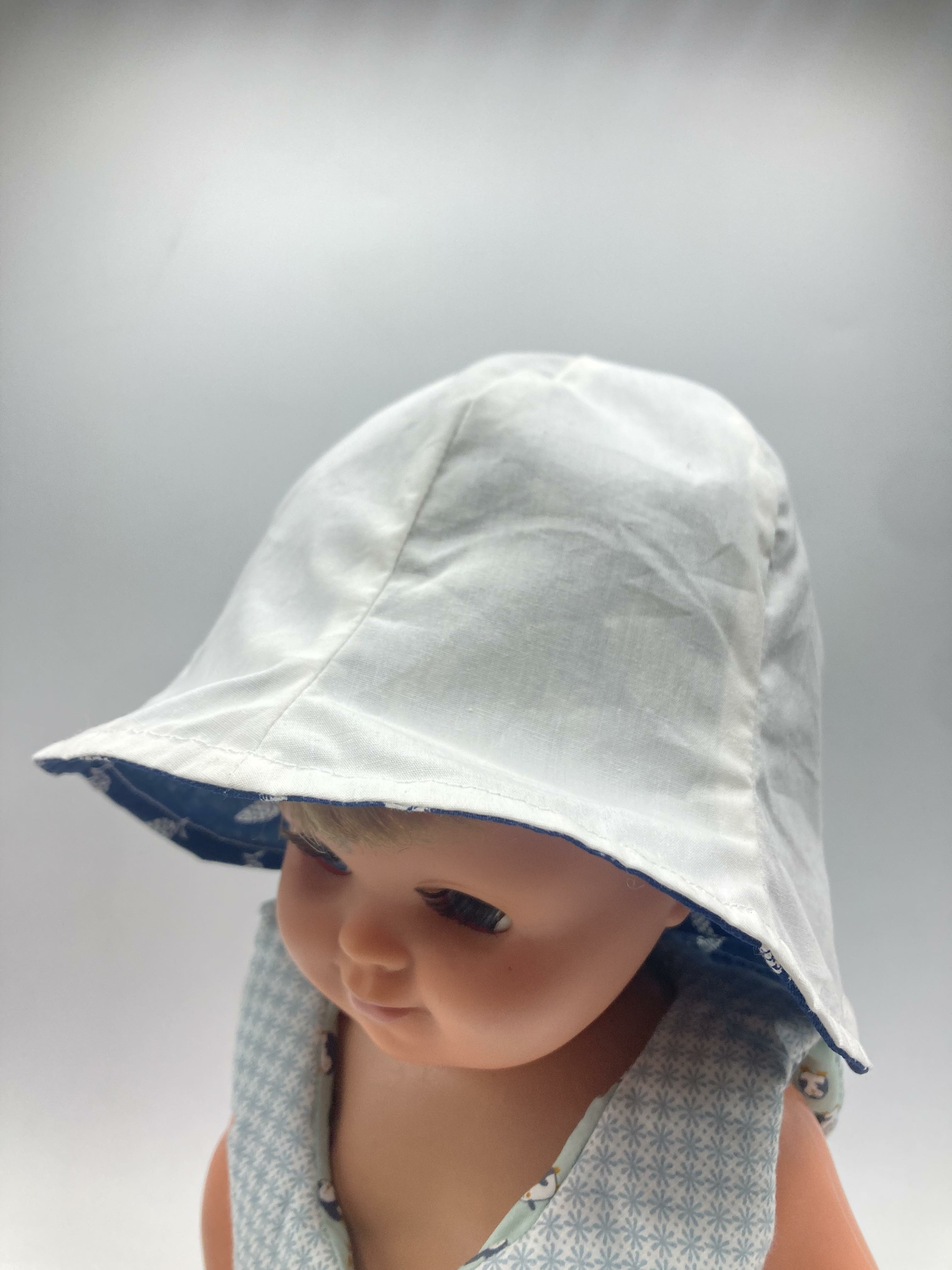 bob chapeau bébé coton été artisanal france ancre marine blanc uni