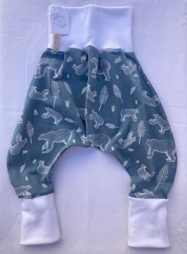 sarouel artisanal bébé coton jersey ours polaire banquise blan bleu gris
