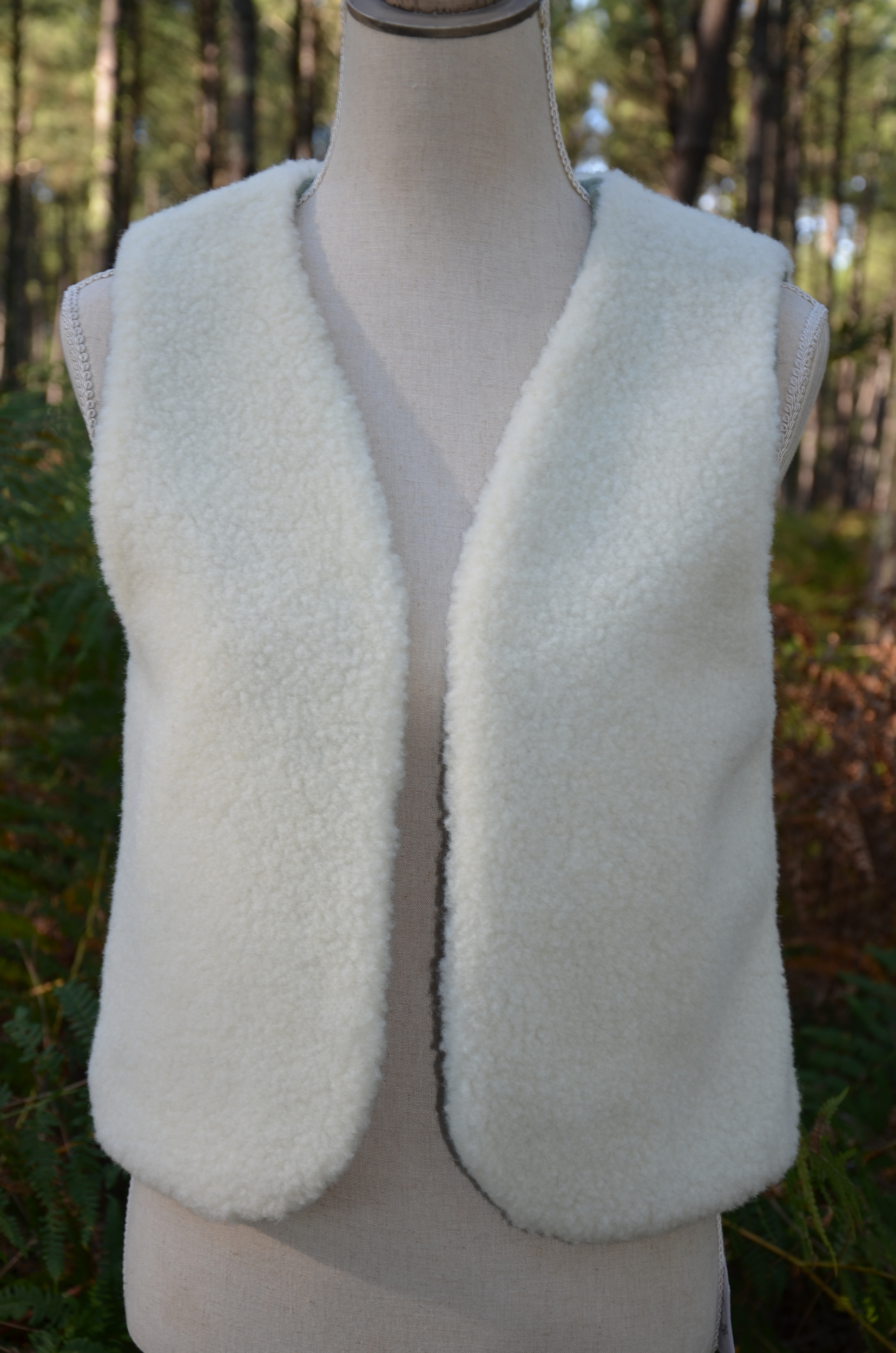 gilet réversible femme adulte laine mouton pyrénées artisanal écru naturel double gaze verty sauge