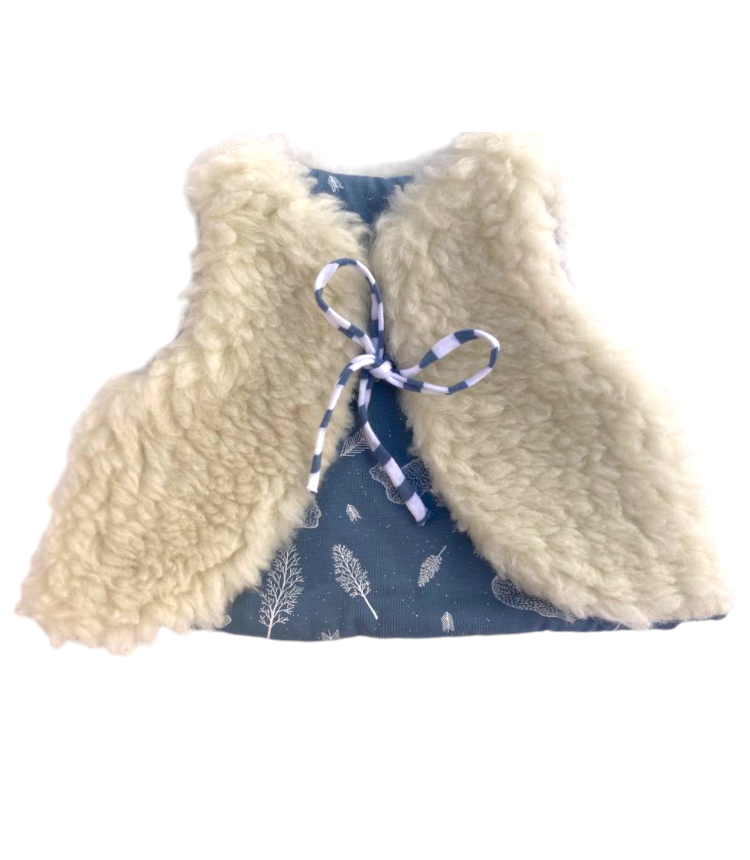 gilet bébé berger mouton pyrénées feuillages rose motif lien bleu(3)