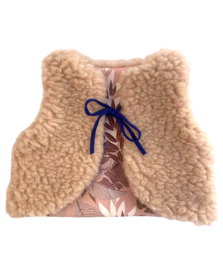 gilet bébé berger mouton pyrénées feuillages rose motif lien bleu