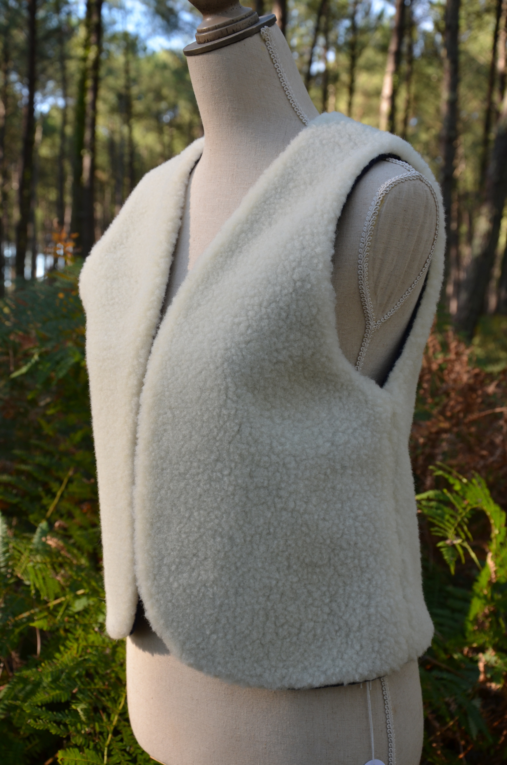gilet réversible femme adulte laine mouton pyrénées artisanal écru naturel double gaze bleu marine