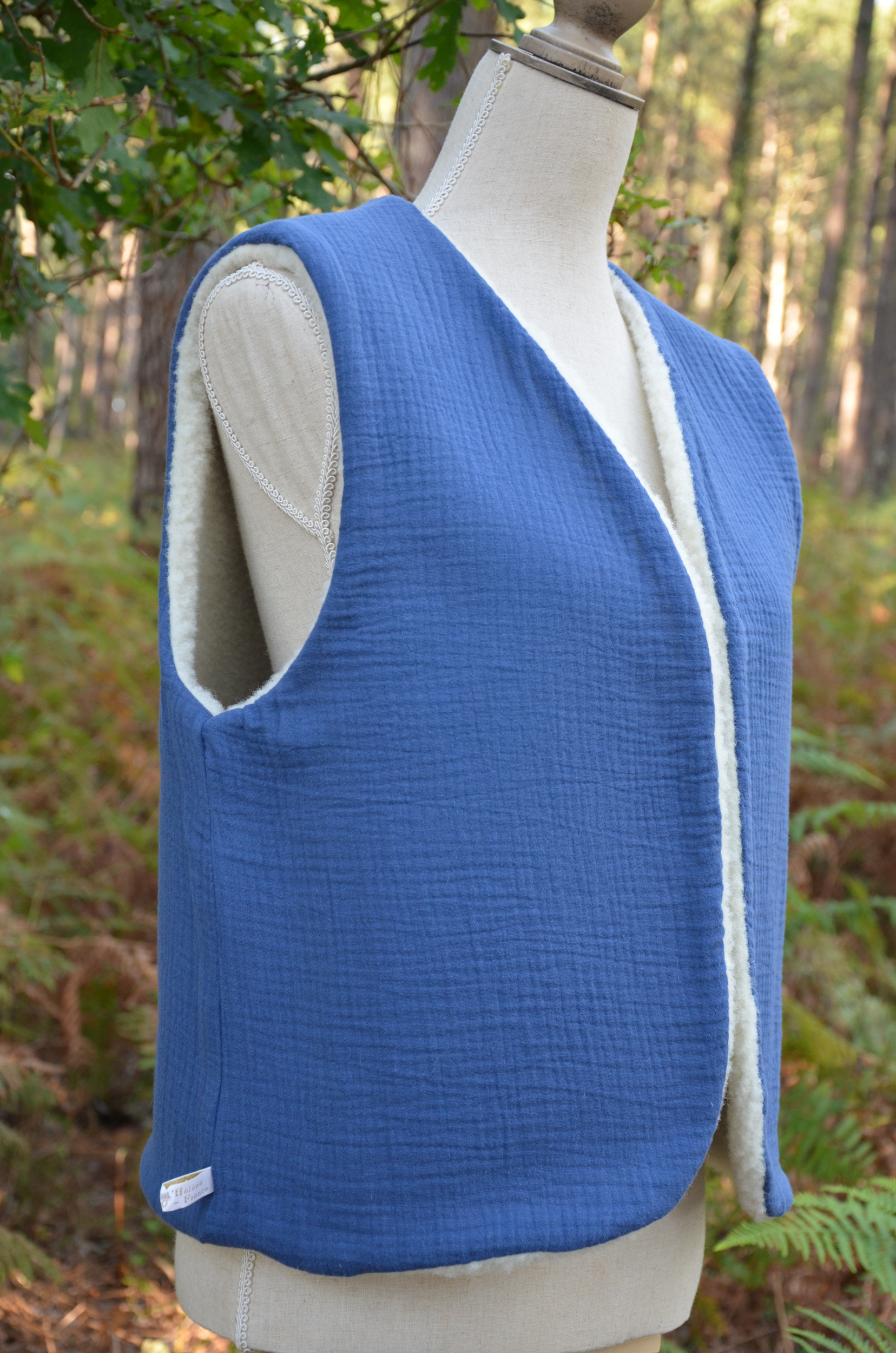 gilet réversible femme adulte laine mouton pyrénées artisanal ecru naturel double gaze créatrice france intérieur