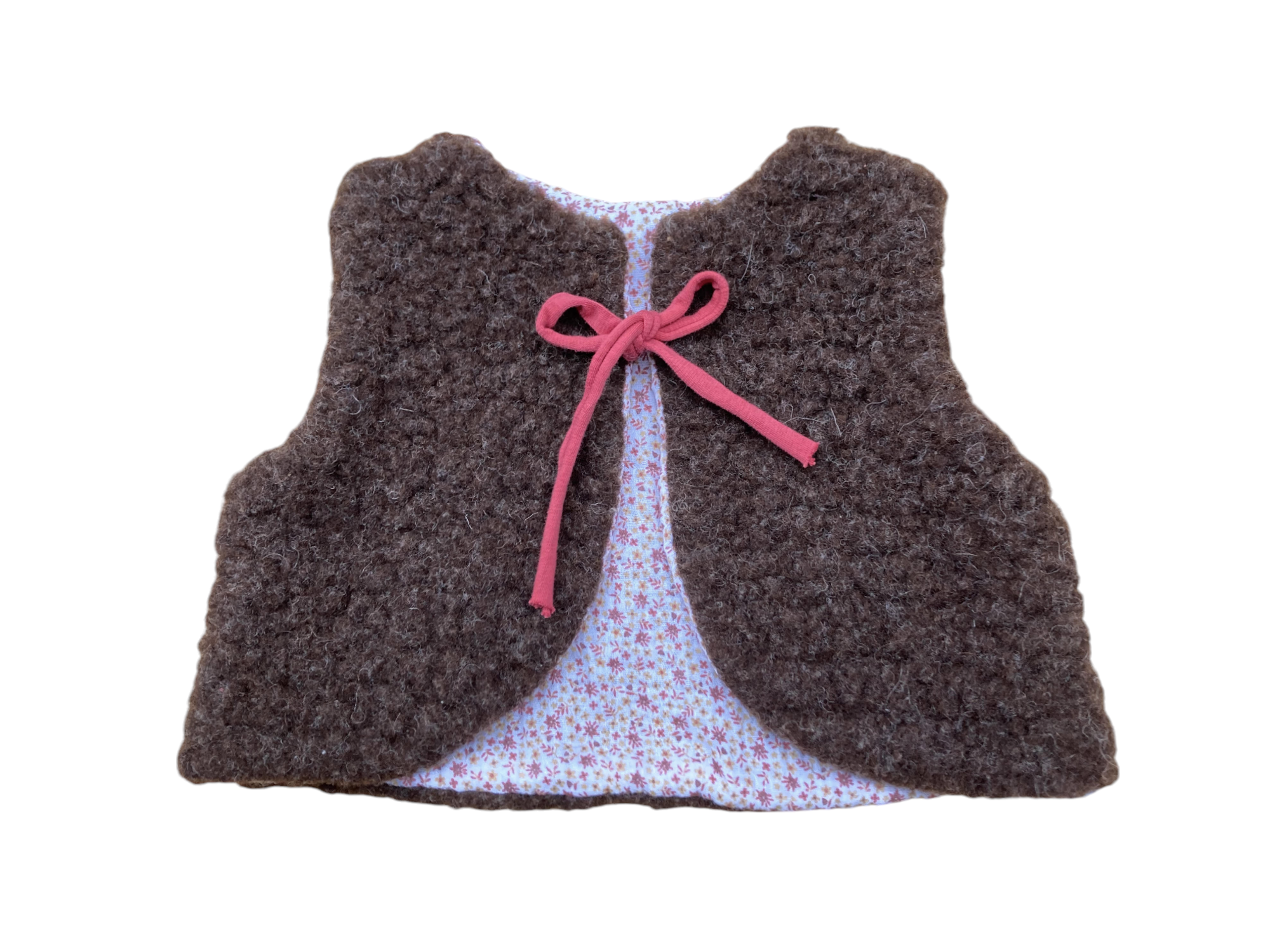 gilet mouton marron bebe gaze fleuri brique