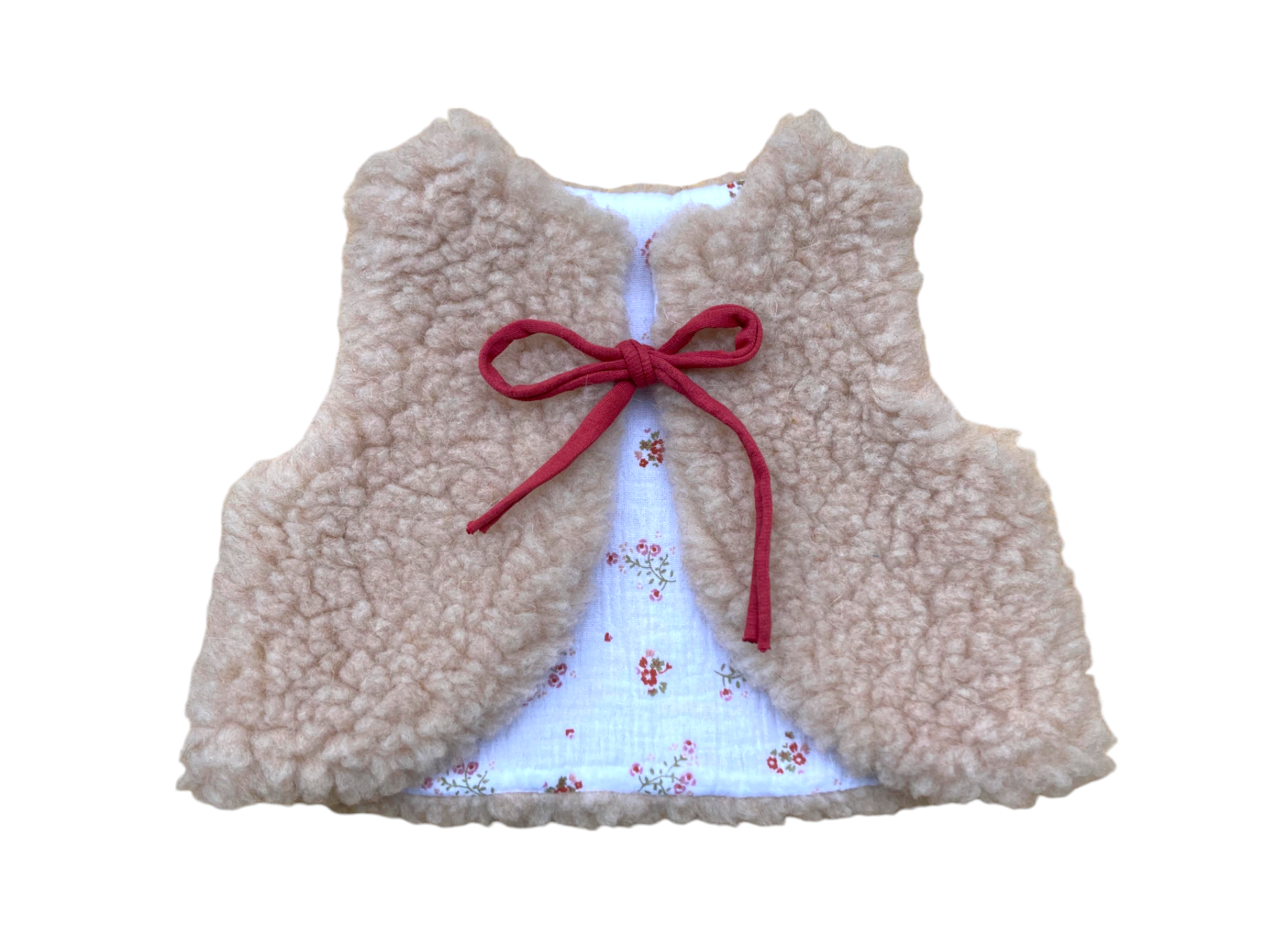 gilet mouton rose bebe gaze fleuri brique blanc