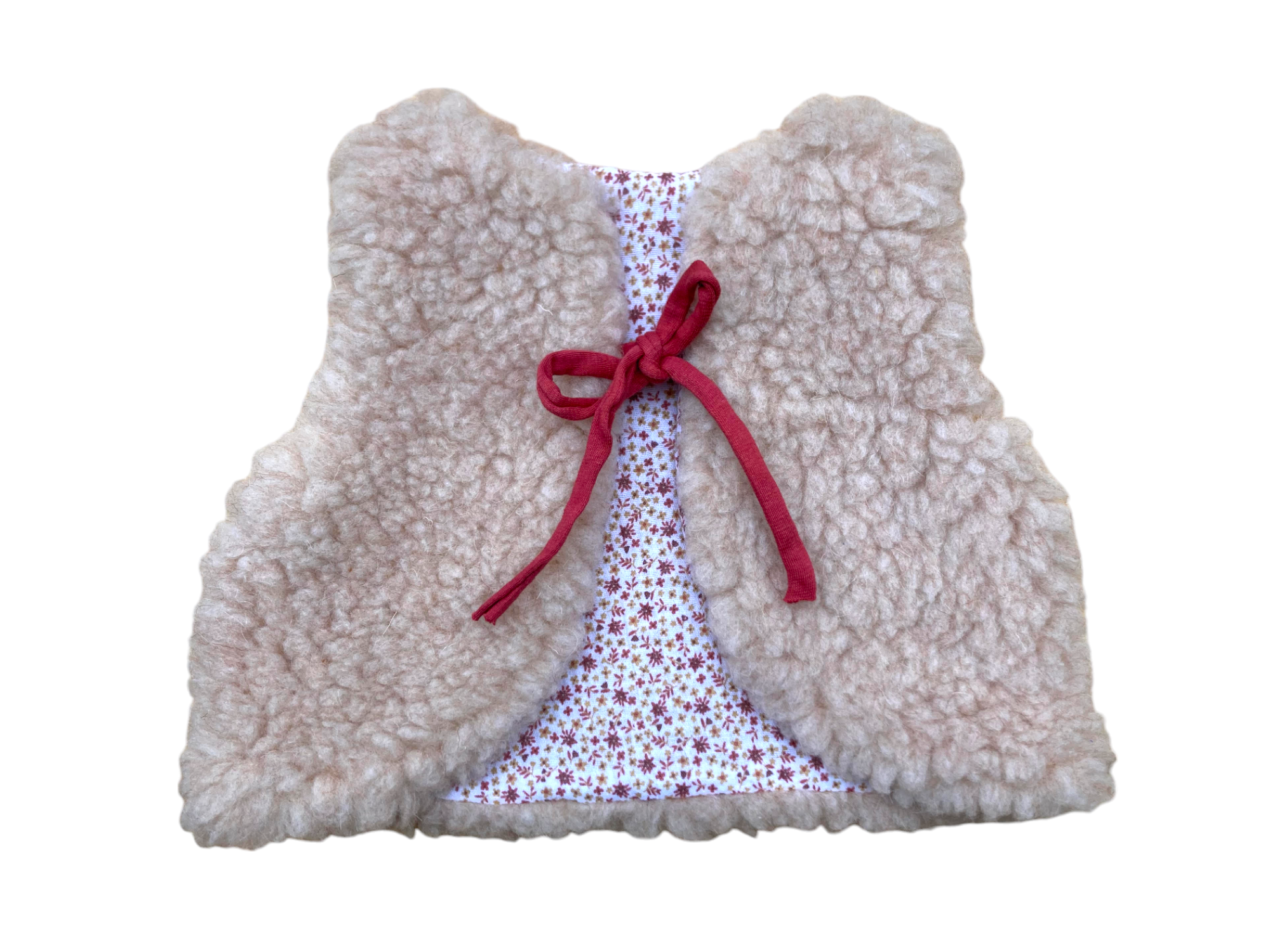 gilet mouton rose bebe gaze fleuri brique