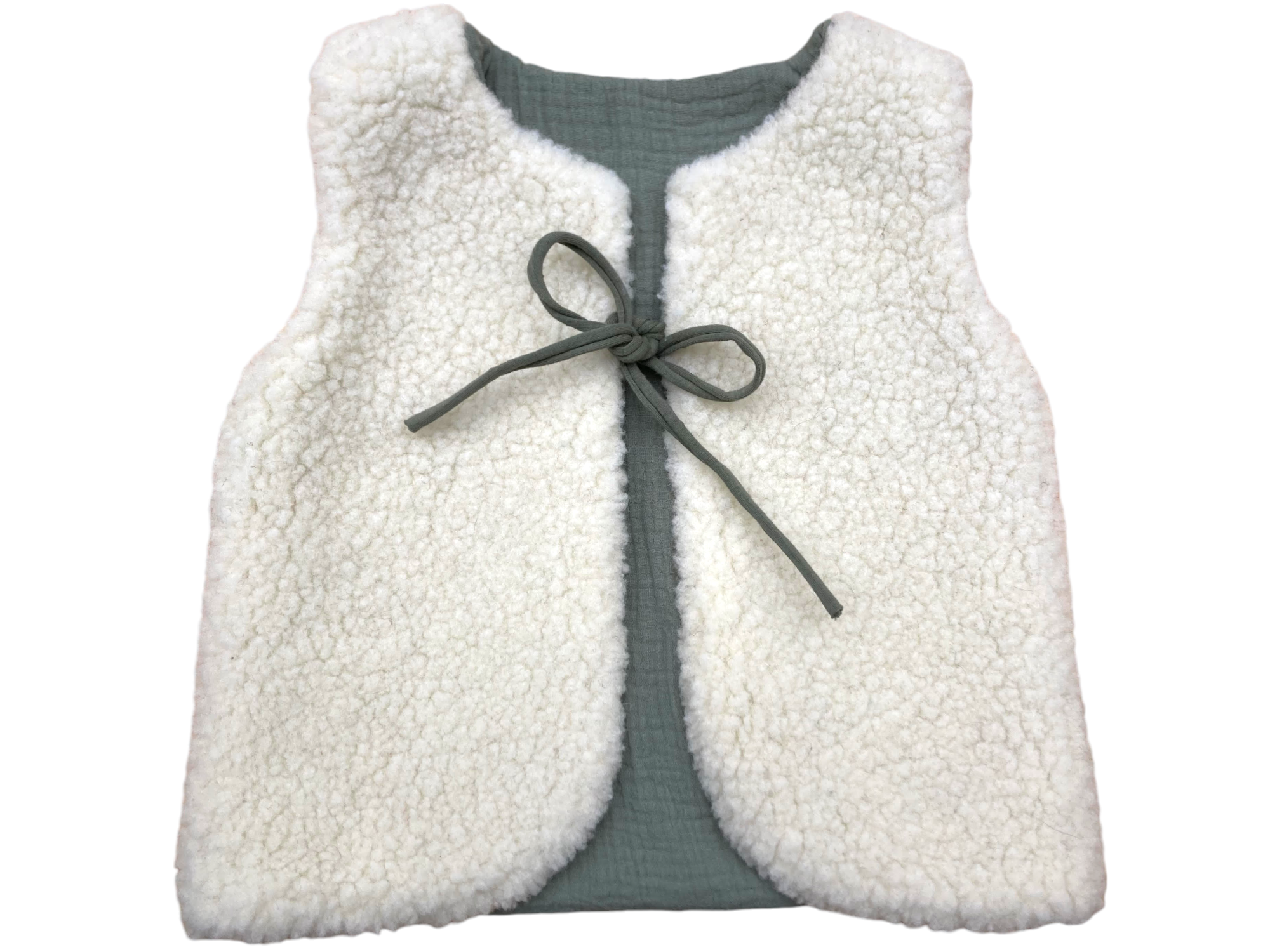 gilet mouton ecru enfant gaze vert sauge