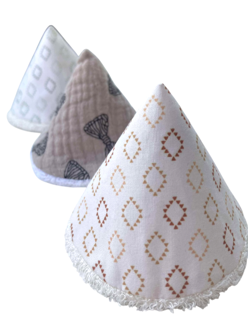 trio cones pipi coton eponge bambou losange noeud