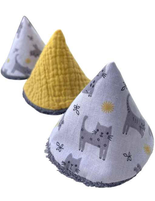 trio cones pipi coton eponge bambou chats