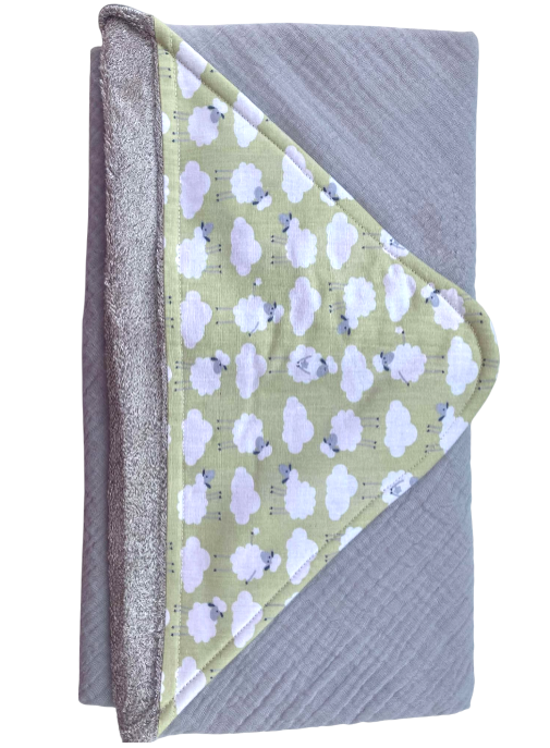 cape bain bambou gaze coton moutons gris vert pale