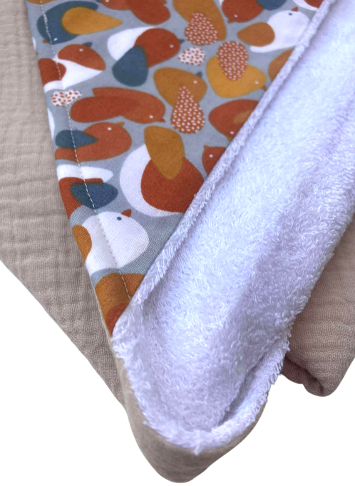 cape bain bambou gaze coton oiseaux beige