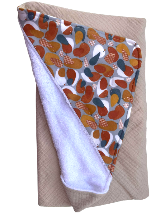 cape bain bambou gaze coton oiseaux beige 2