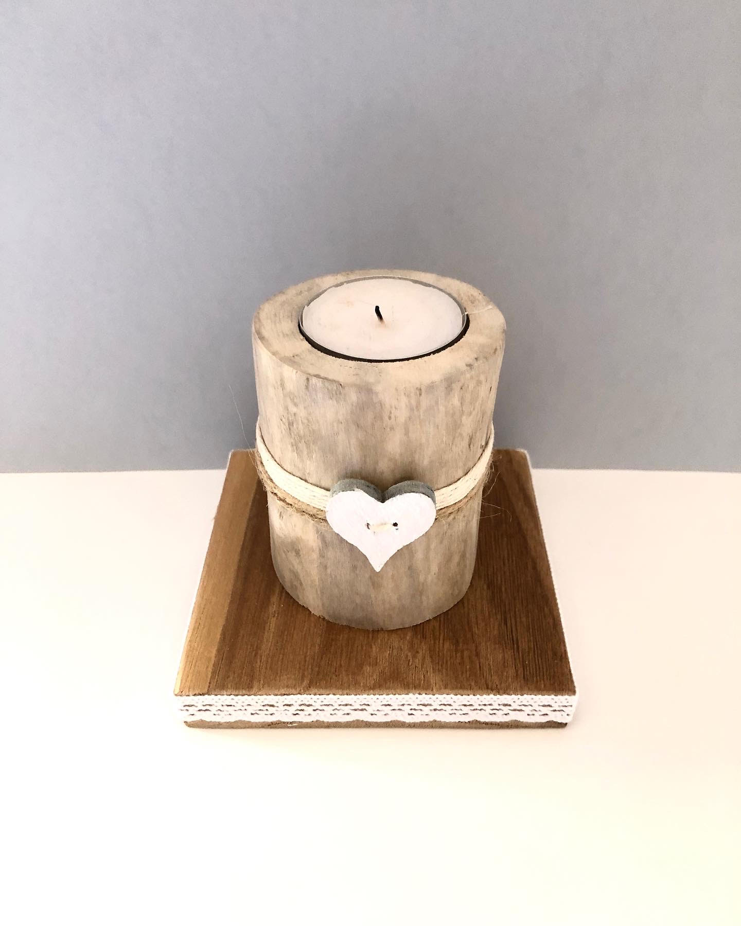 bougeoir simple coeur bois flotté cordages