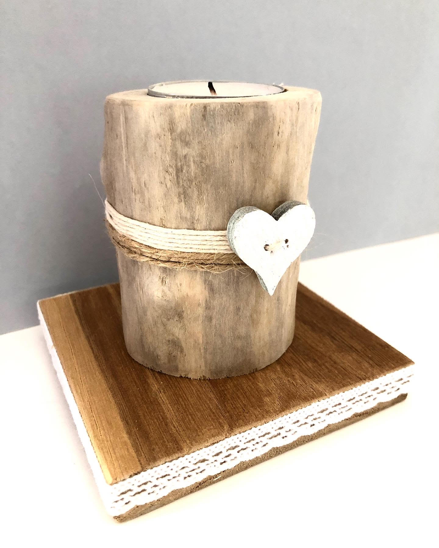 bougeoir simple coeur bois flotté cordages2