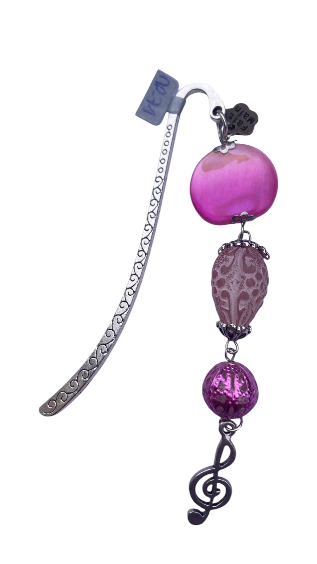 marque page nacre perles verre rose clef sol musique mp71
