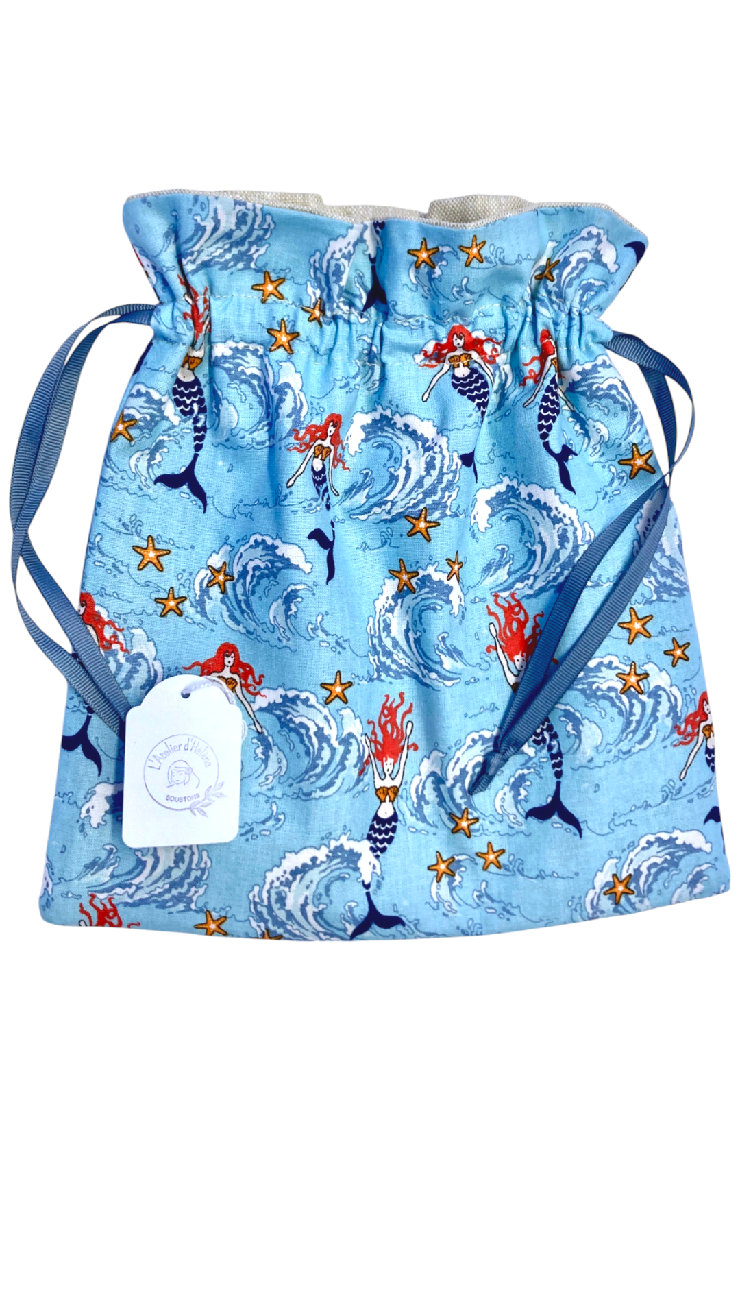 sac maillot bleu sirenes lin enduit interieur artisanal creatrice