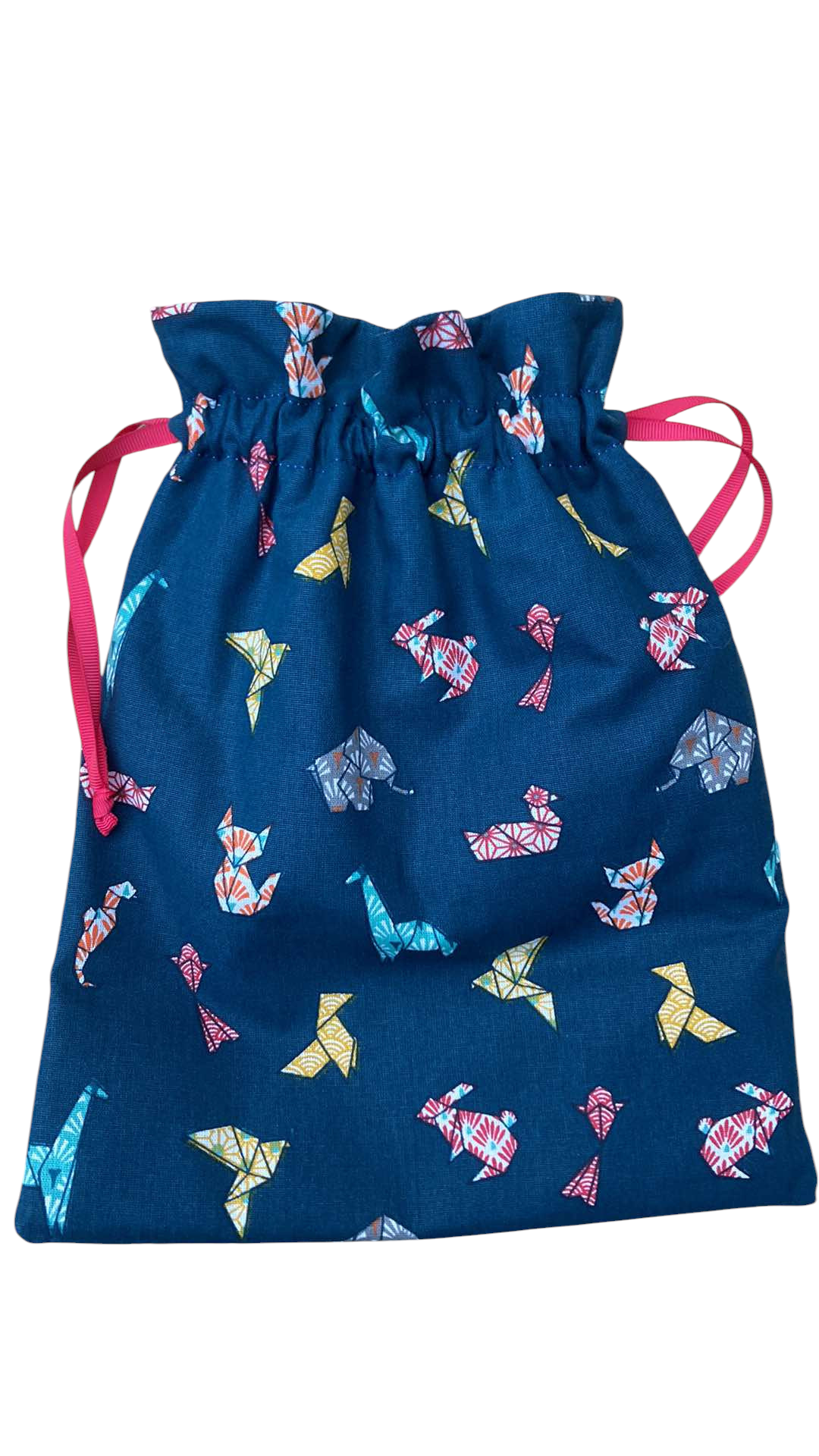 sac maillot interieur lin enduit origami animaux bleu