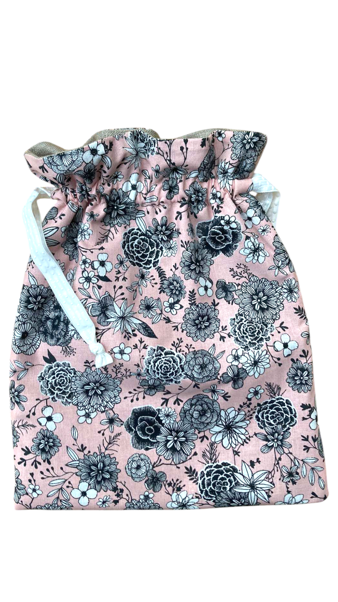 sac maillot interieur lin enduit fleuri rose