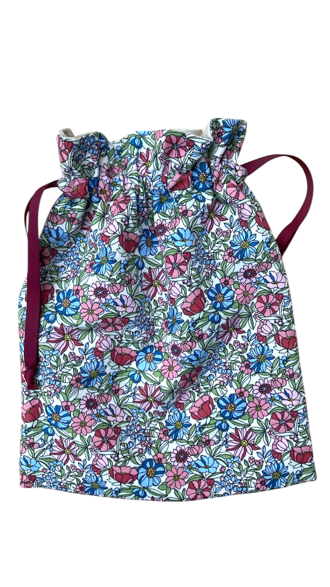 sac maillot interieur lin enduit fleuri rose bleu
