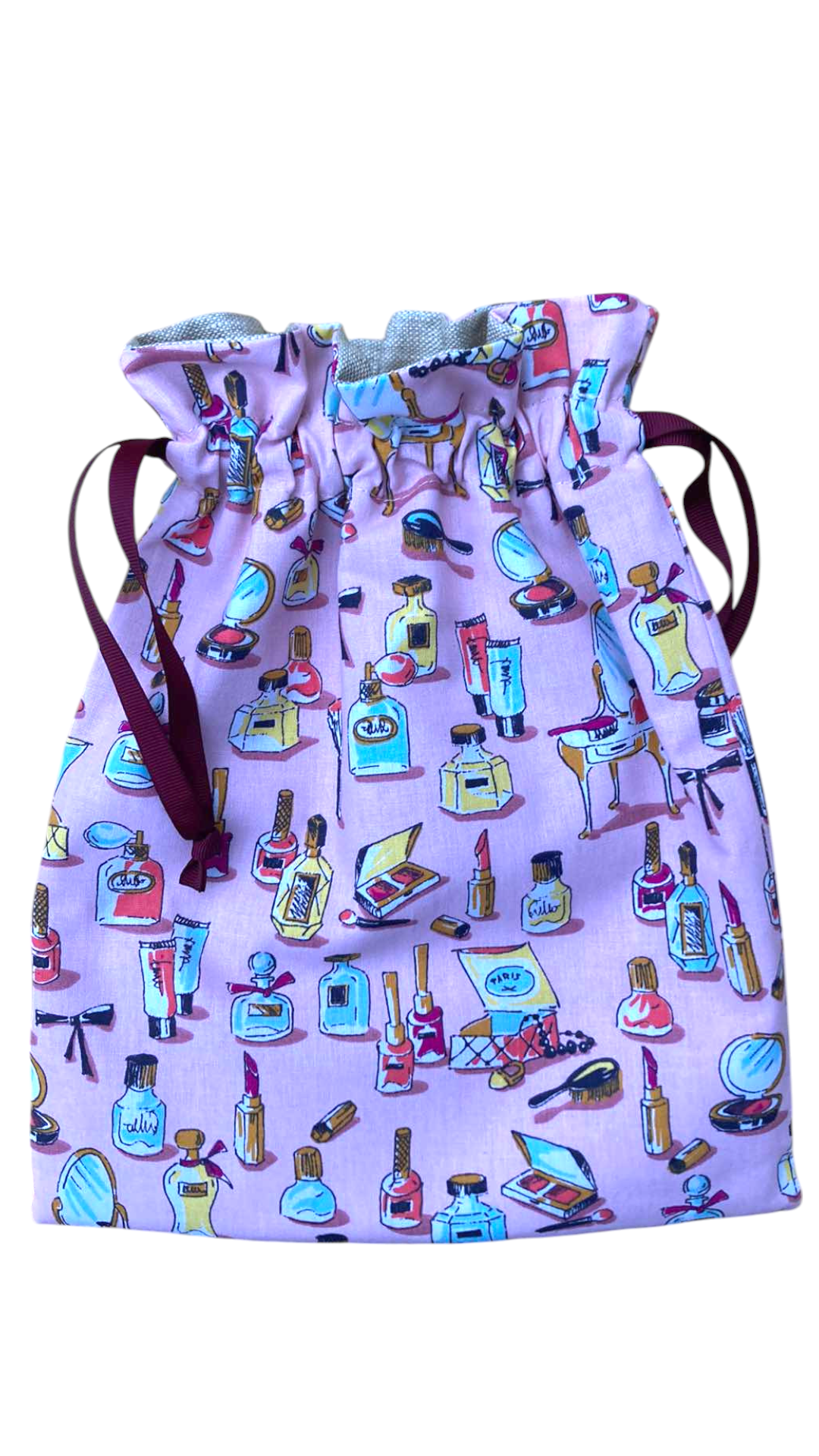 sac maillot interieur lin enduit cosmetique rose