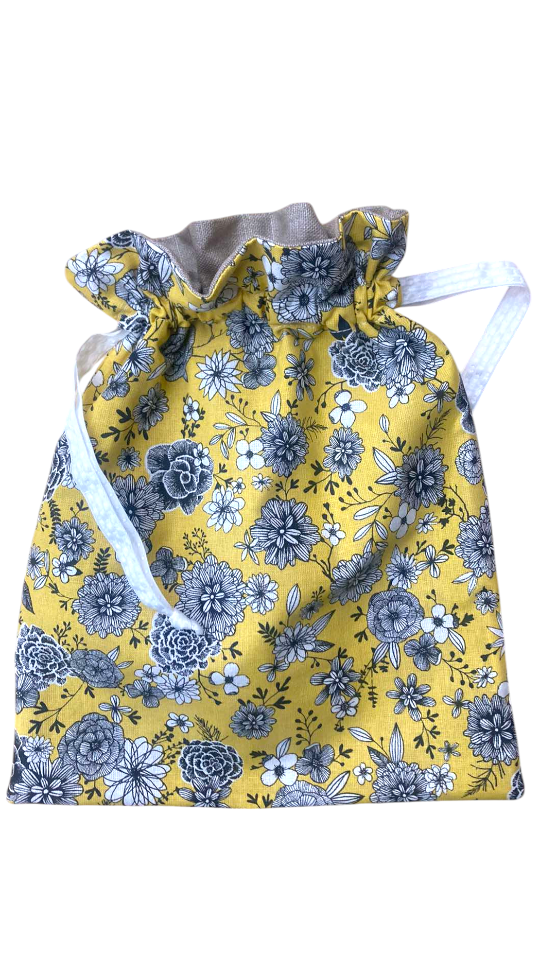 sac maillot interieur lin enduit fleuri jaune