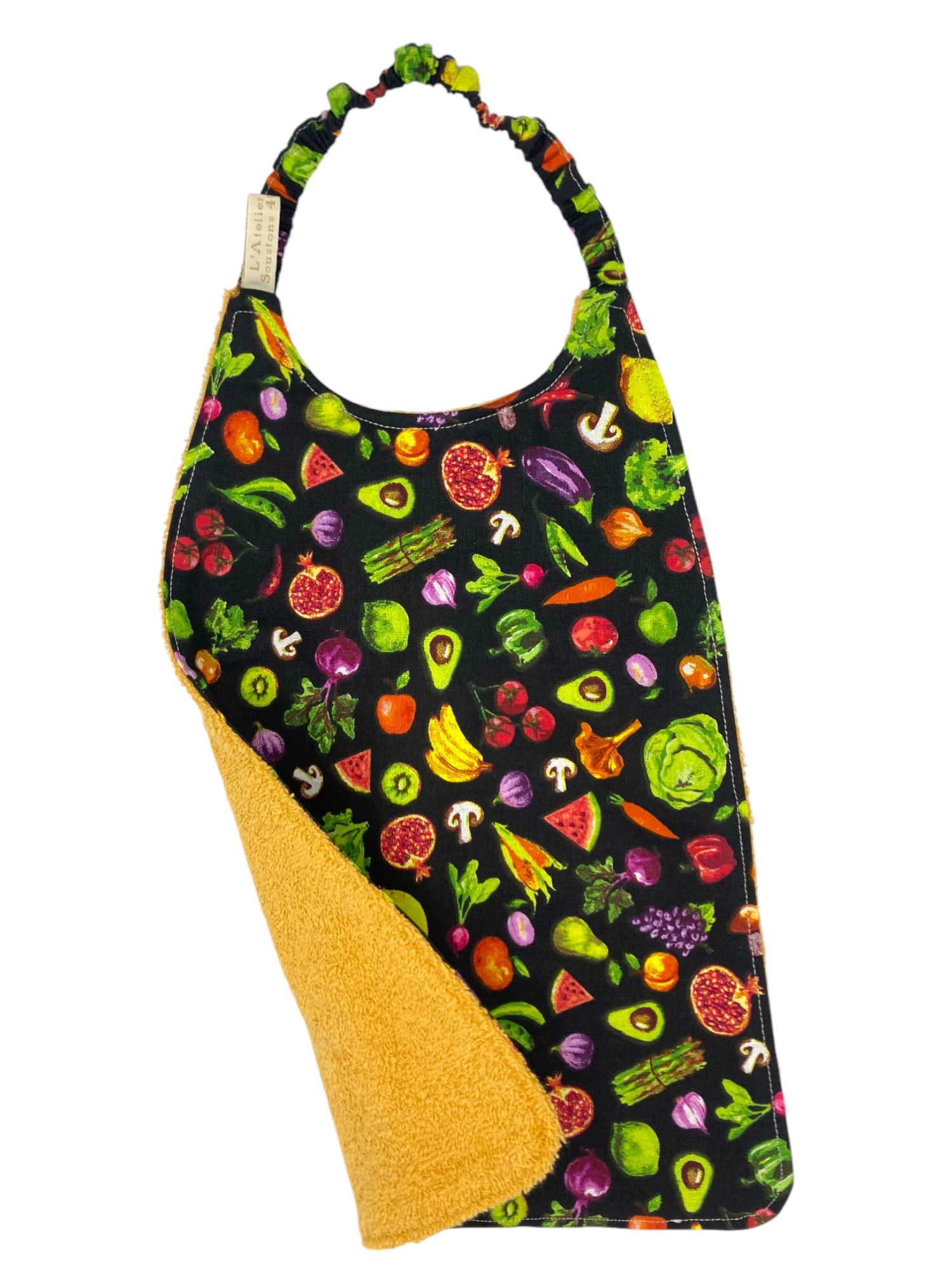 serviette cantine maternelle éponge coton jaune fruits et legumes-Photoroom