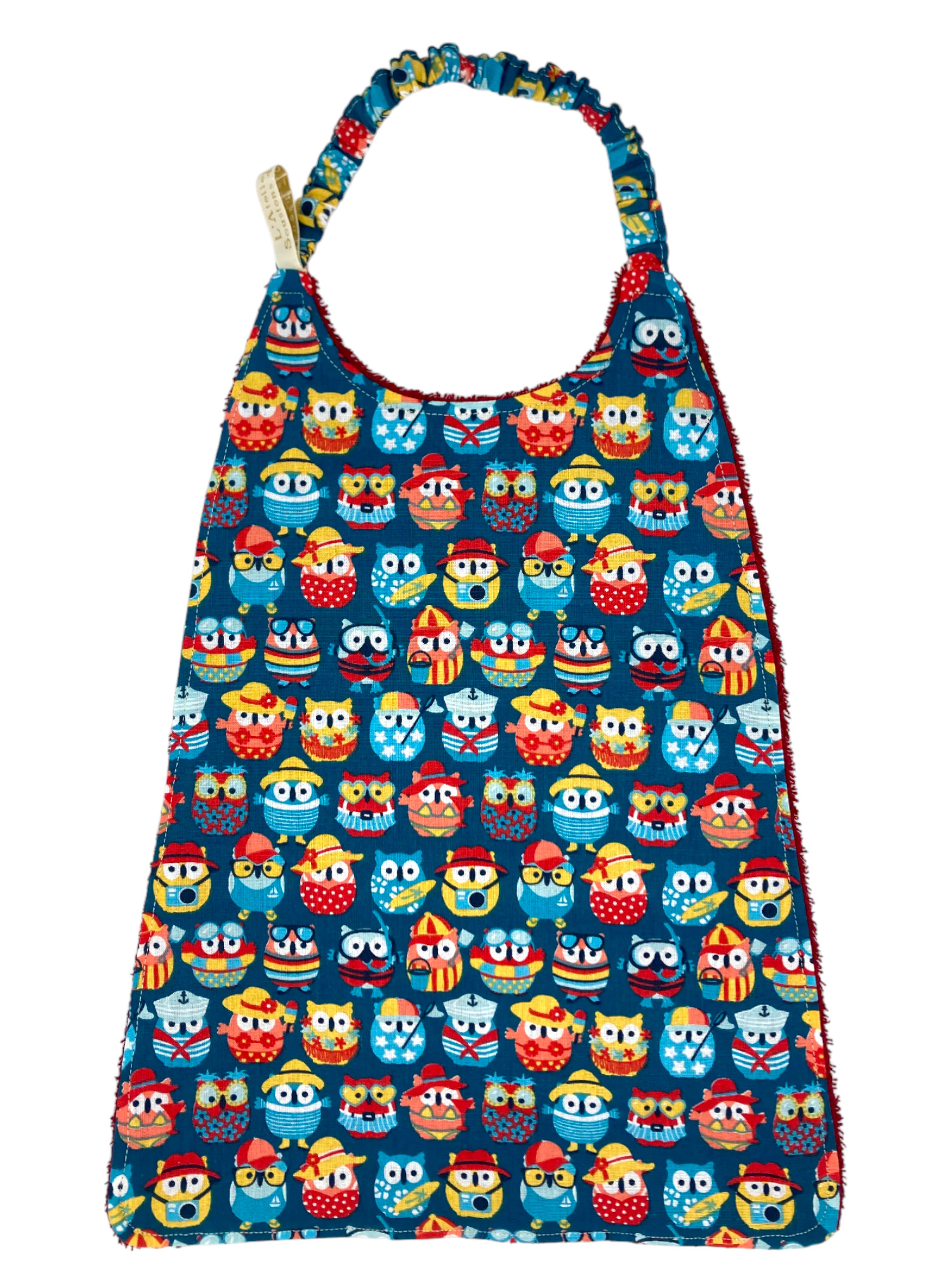 serviette cantine maternelle éponge coton chouettes fond bleu
