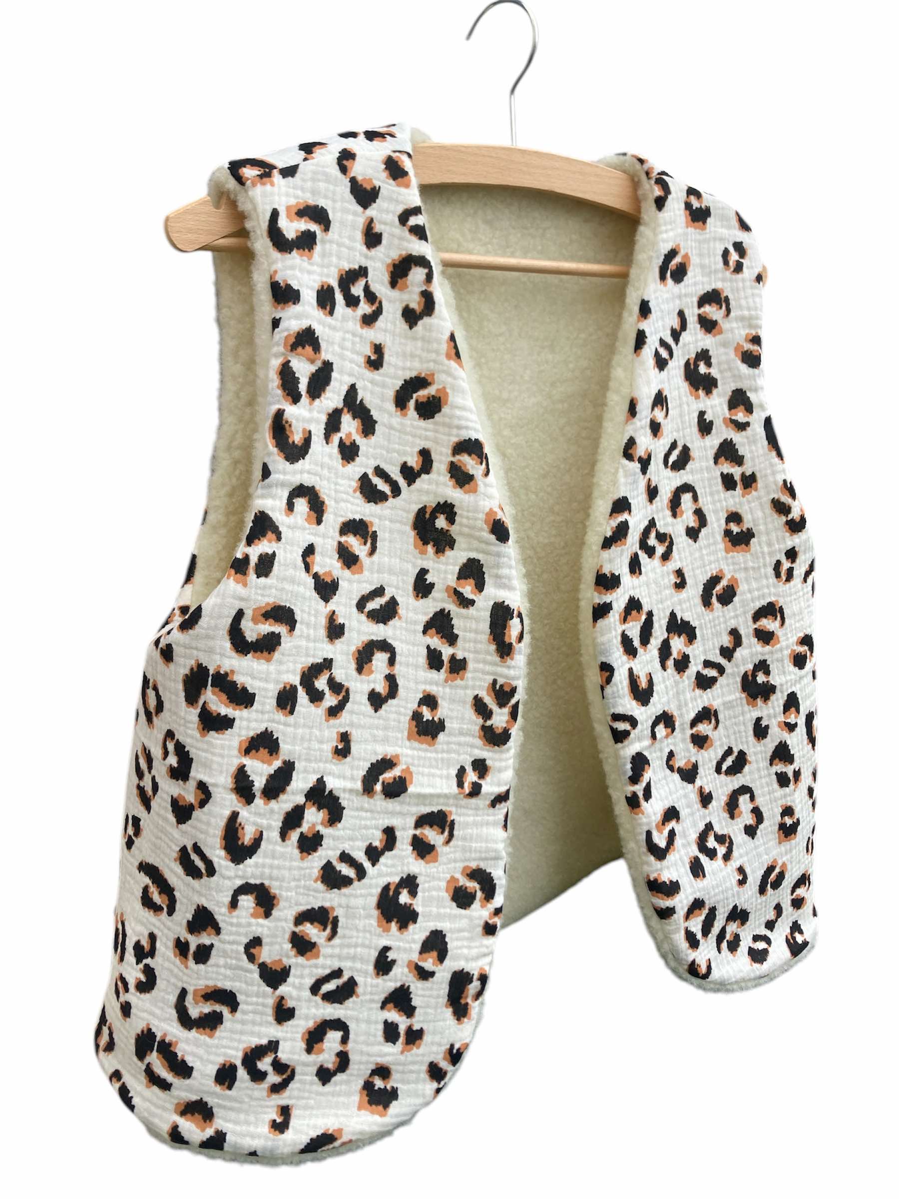 gilet berger laine mouton naturel france ecru léopard reversible