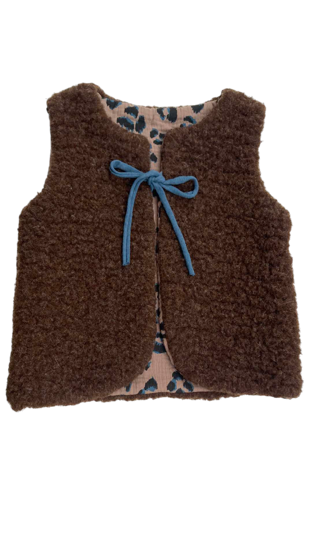 gilet berger enfant reversible laine mouton marron léopard
