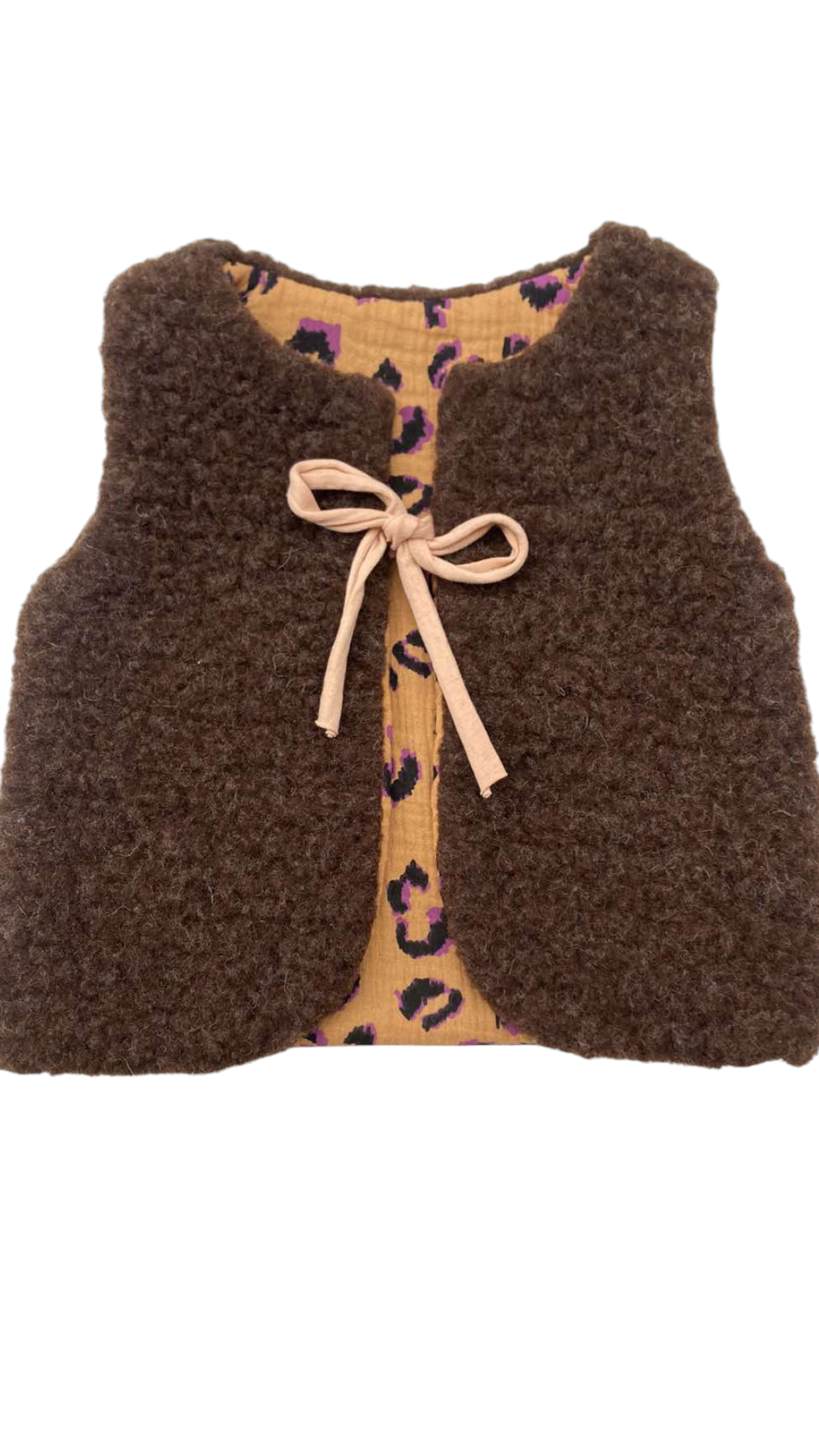 gilet berger enfant reversible laine mouton marron léopard(1)