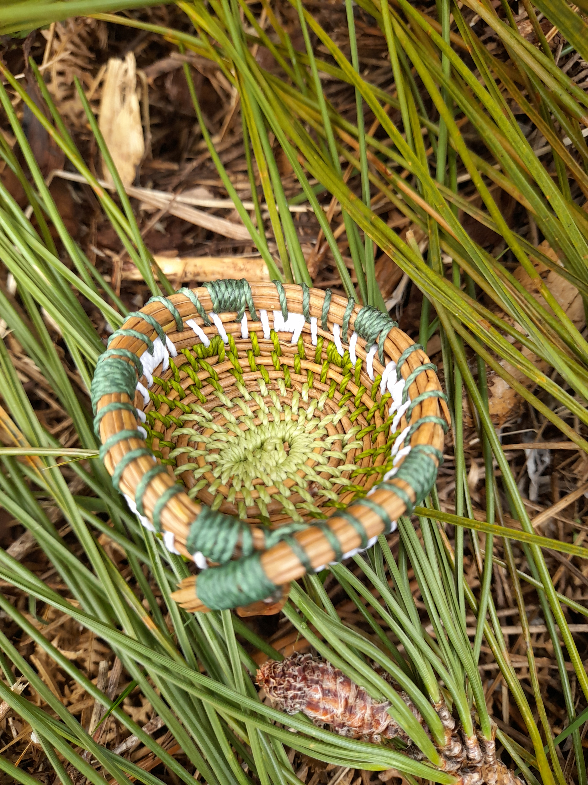 corbeille mini aiguille pin tressée landes vert clair