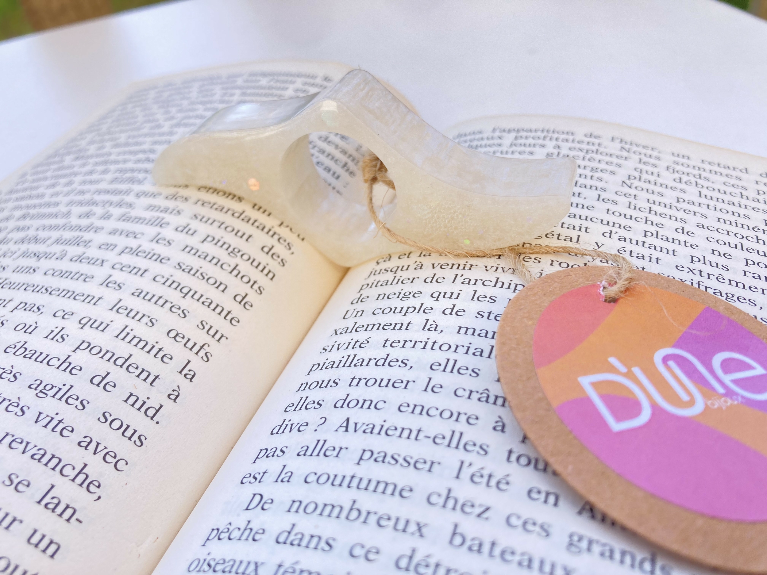 bague lecture irisée paillettée artisanal blanc
