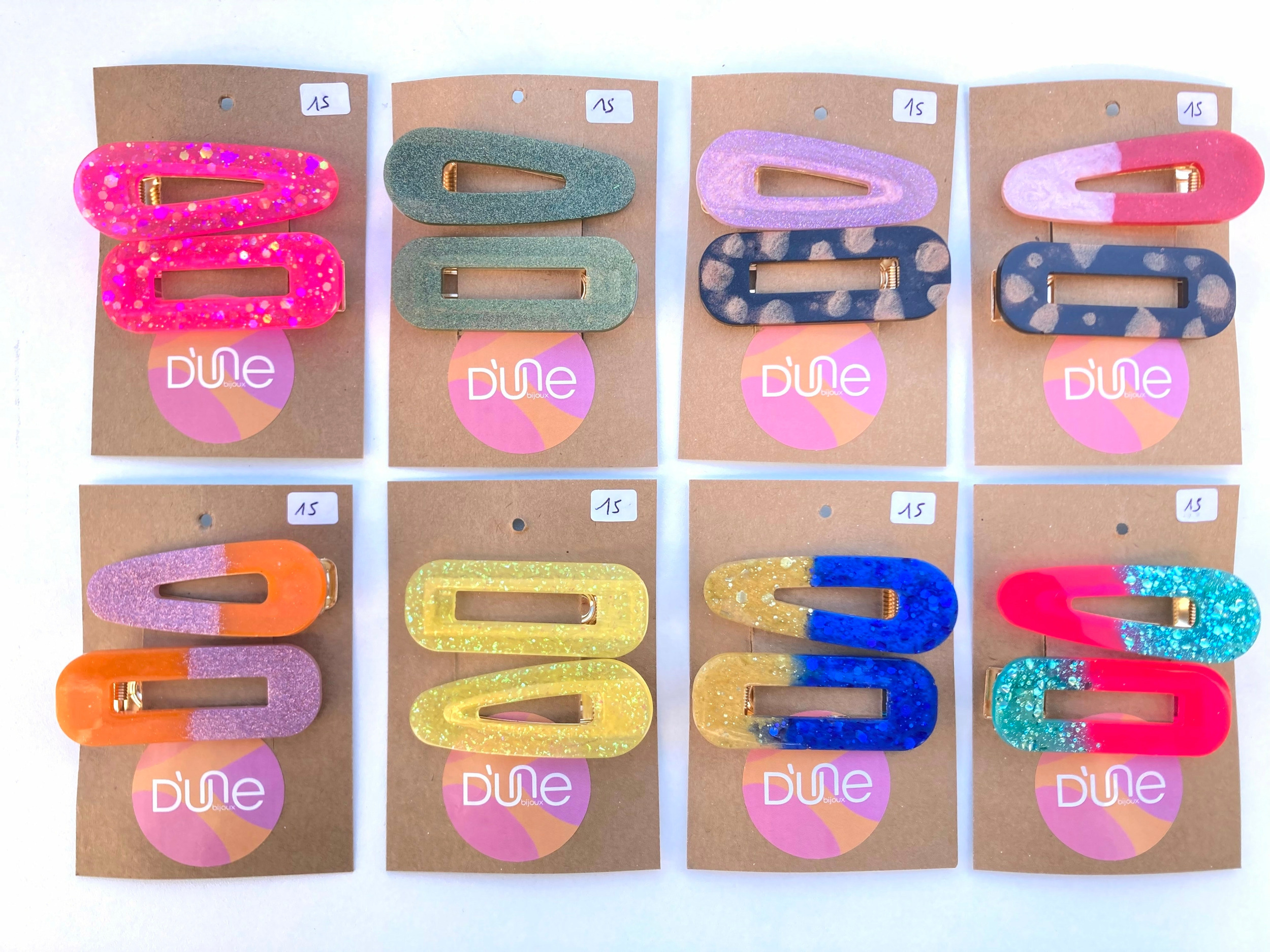 duo barrettes cheveux résine colorée paillettée artisanal france landes