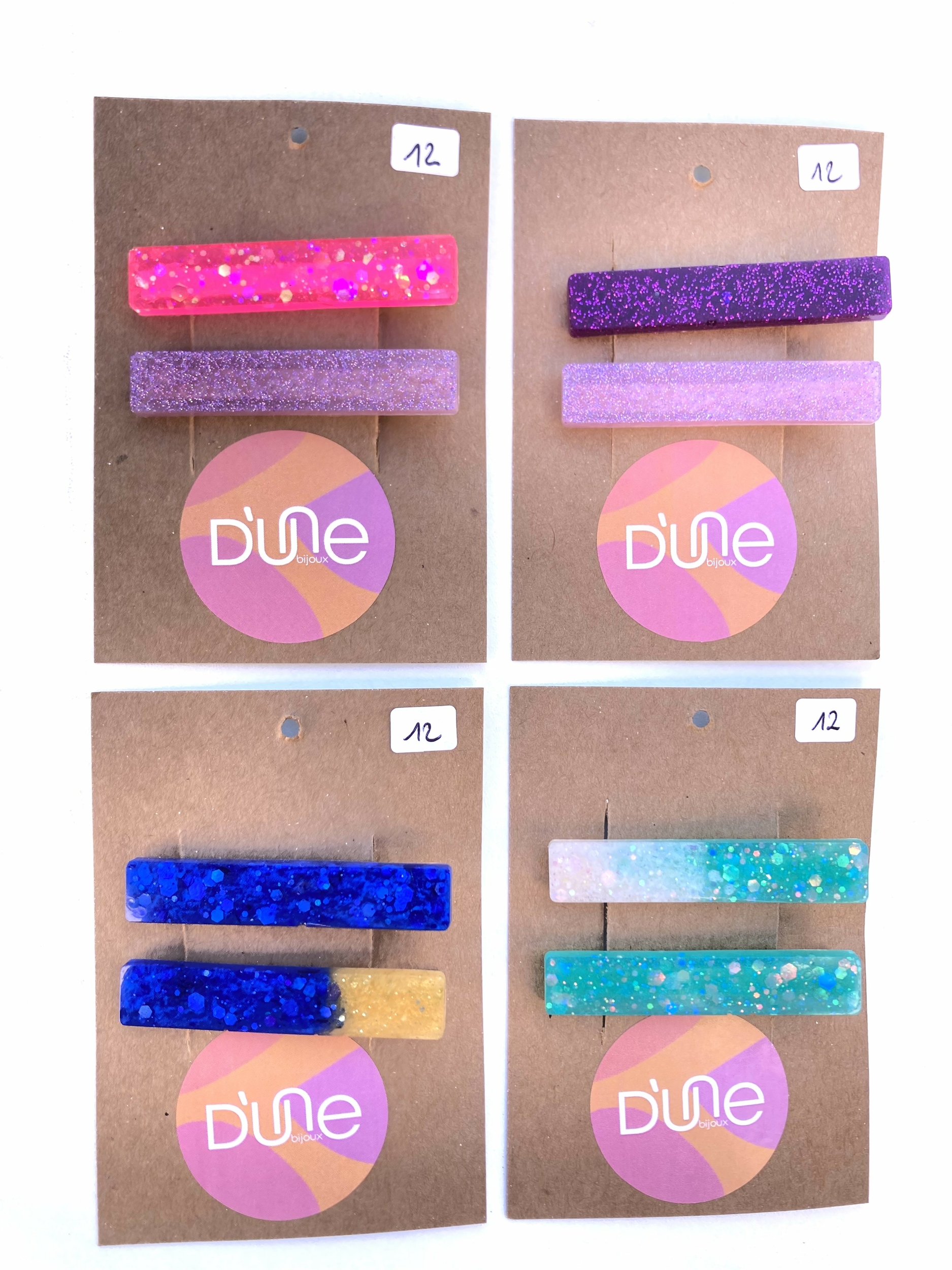 duo barrettes cheveux résine colorée paillettée artisanal france landes (2)