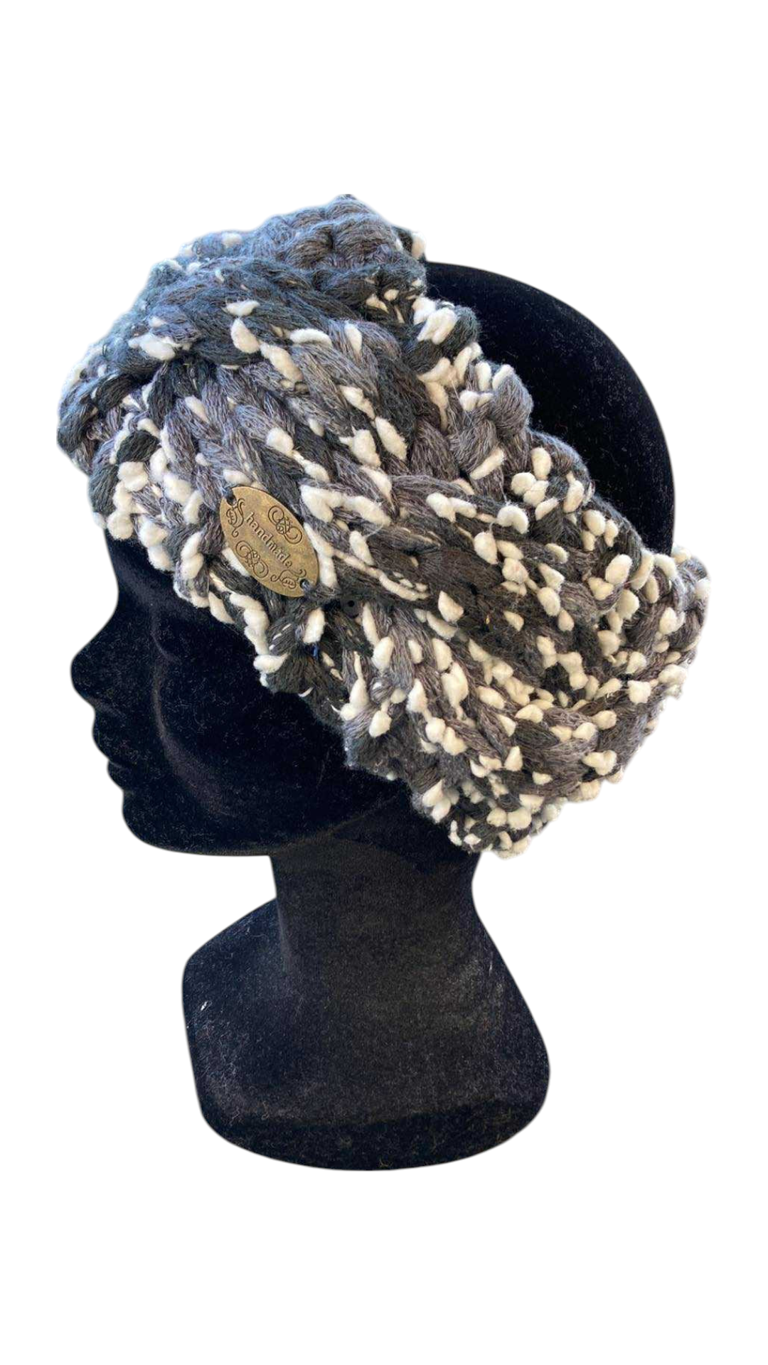 bandeau tricoté main torsade chiné gris