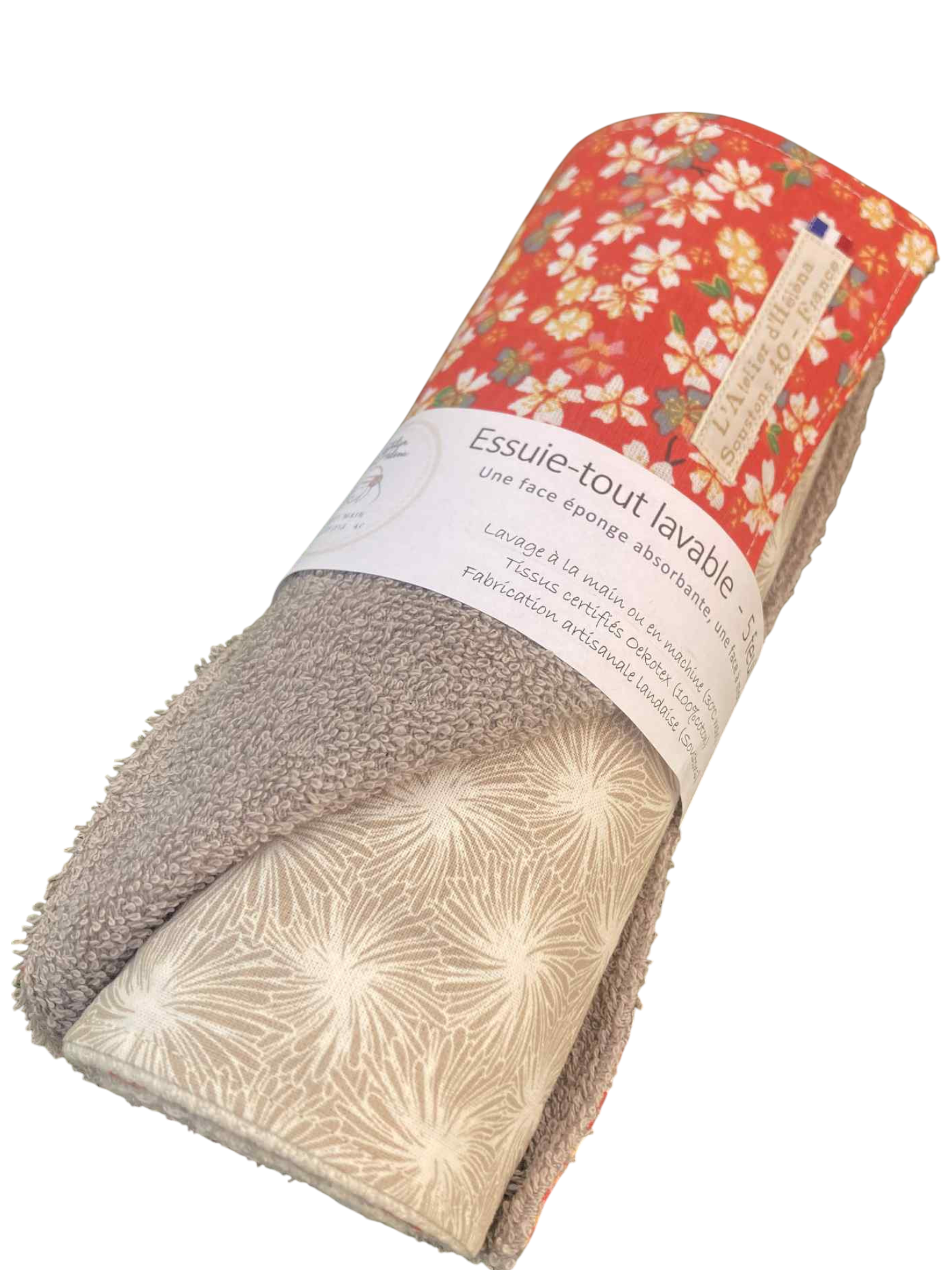 essuie tout 5 feuilles eponge nid abeille mix corail fleuri(1)